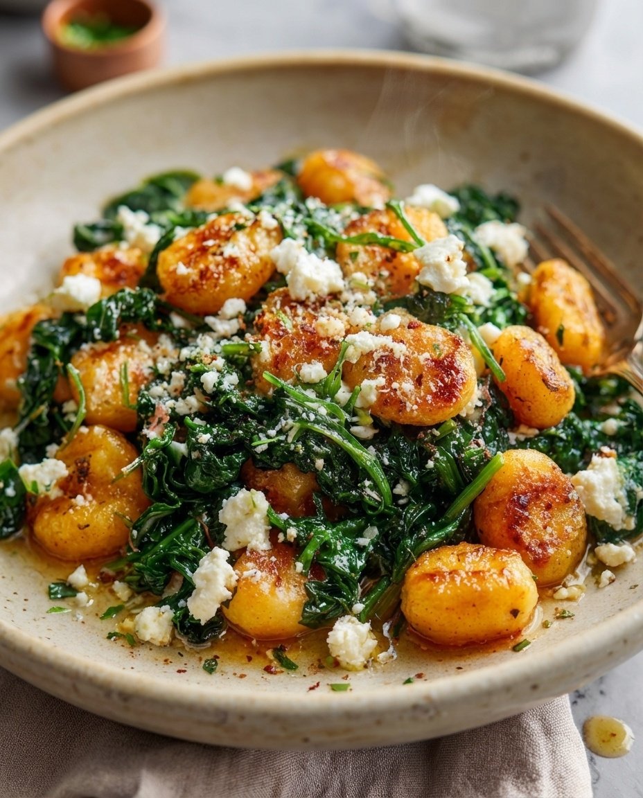 Golden Pan-Fried Spinach and Feta Gnocchi: A 20-Minute Dream
