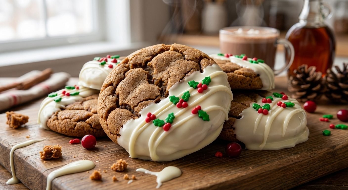 Irresistible Chewy Maple Cookies for Christmas (Dipped in White Chocolate)