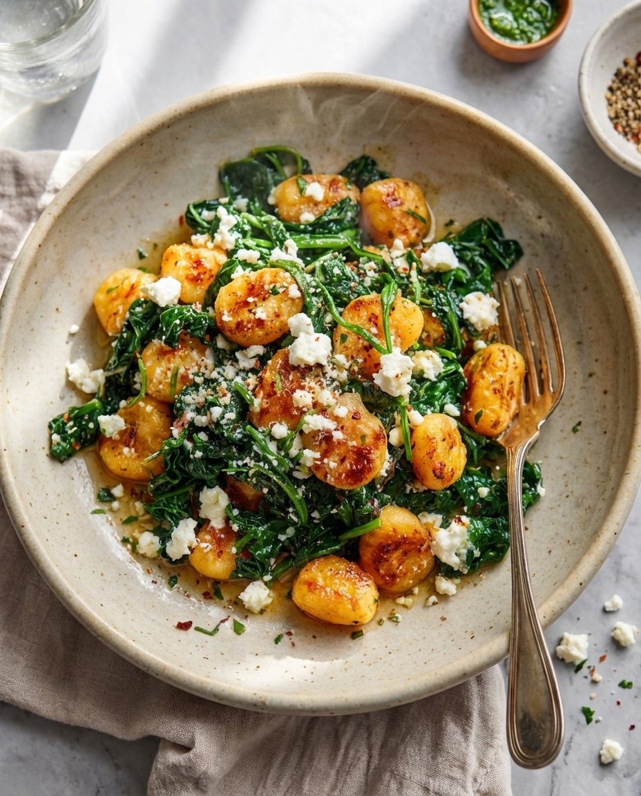 Golden Pan-Fried Spinach and Feta Gnocchi: A 20-Minute Dream