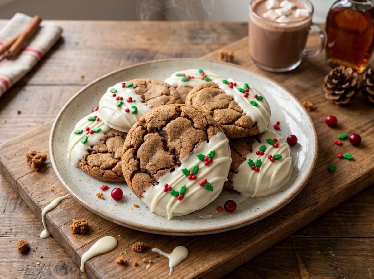 Irresistible Chewy Maple Cookies for Christmas (Dipped in White Chocolate)